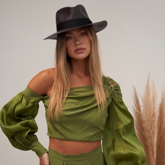 MODERN MONARCHIE Black Straw Fedora Short Brim - Picture 3 of 13